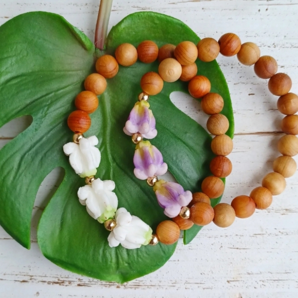 Sandalwood Crown Flower Bracelet Stacking Bracelets